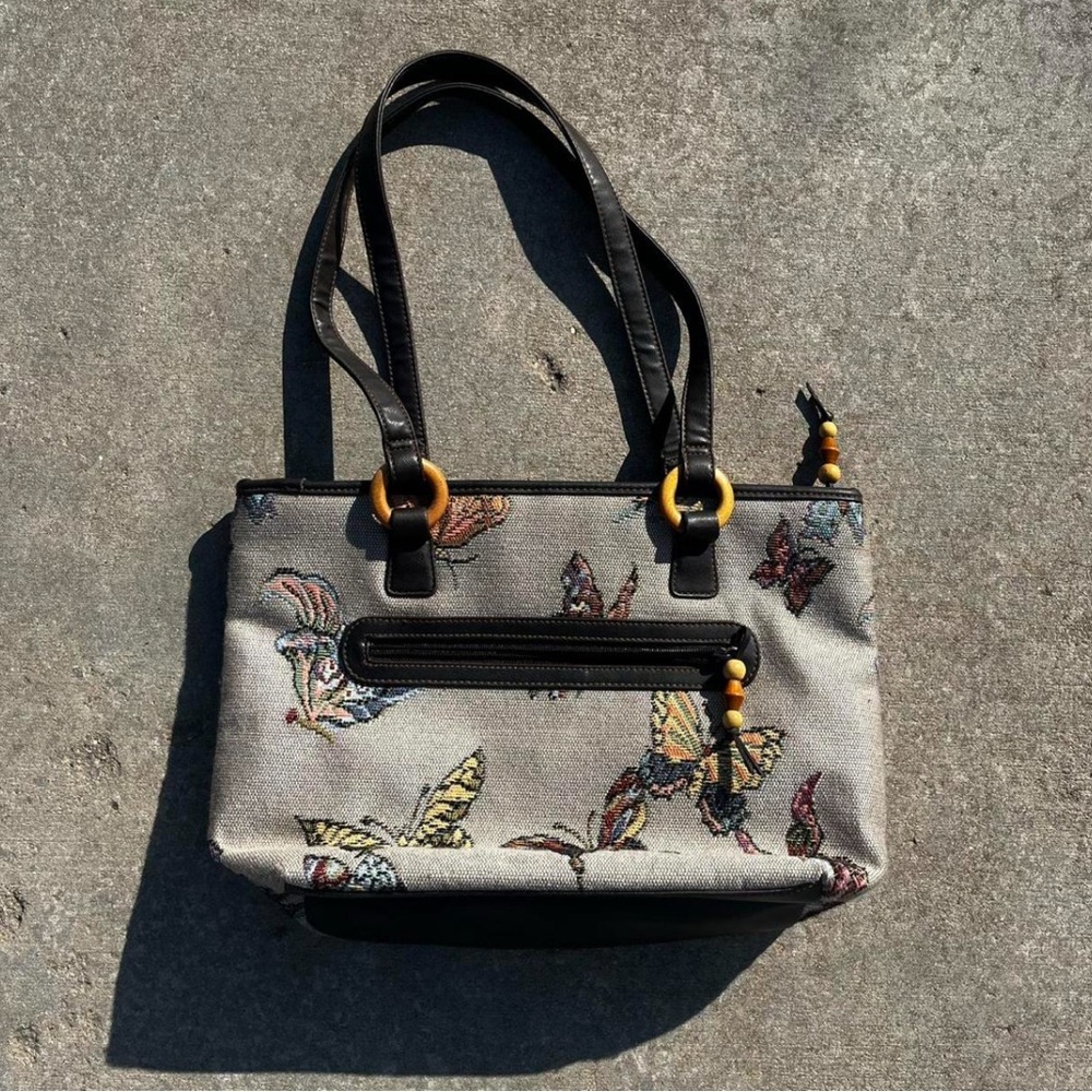 Elegant Butterfly Print Tote Bag - Black and Gray